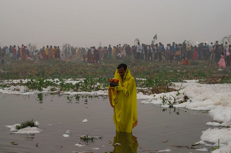 Foam-covered, polluted River Yamuna plays host to ancient Hindu festival